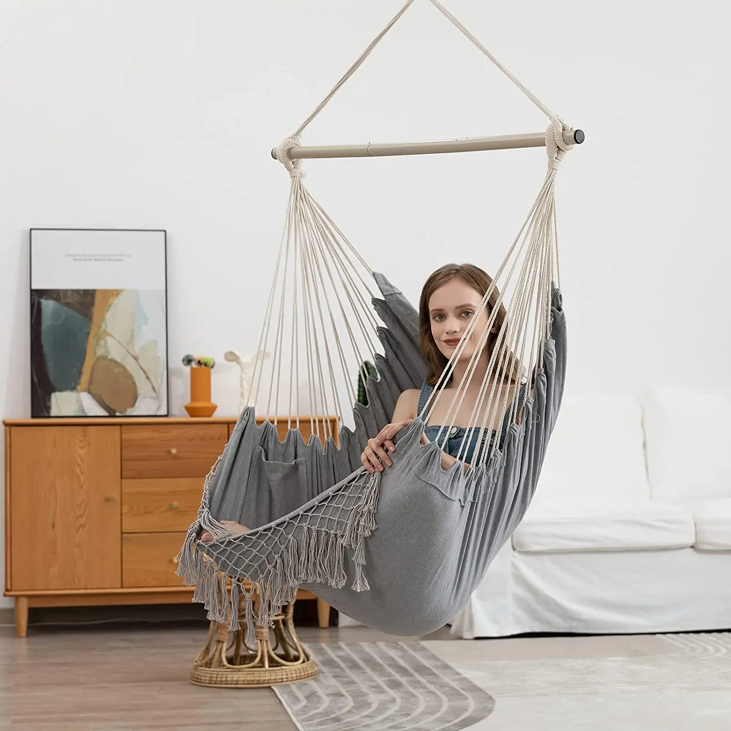 Hammock Chair Hanging Chair Swing Chair for Bedroom Indoor Outdoor with Iron bar