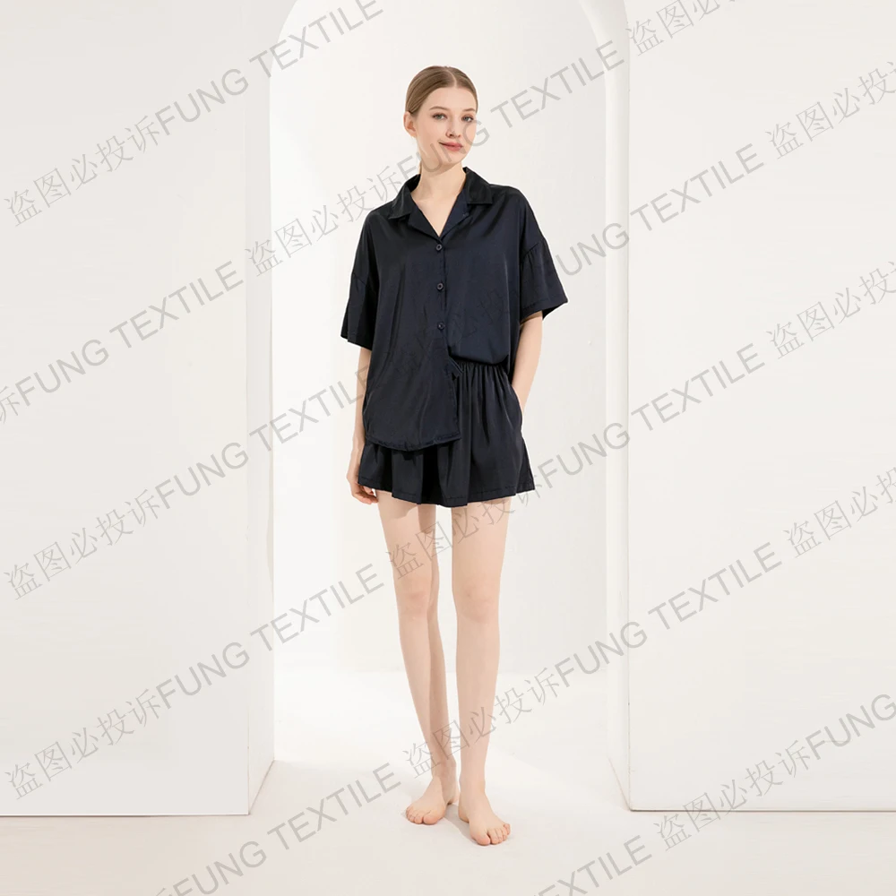 FUNG 6035  Wholesale 100% Pure Silk Designer Pyjamas 2 Pieces Set Luxury Silk Pajamas Women