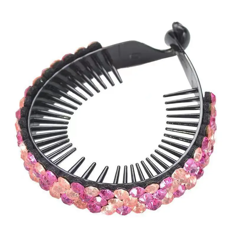Fashion Ponytail Buckle for Women Round Plastic Colorful Crystal Hair Clip