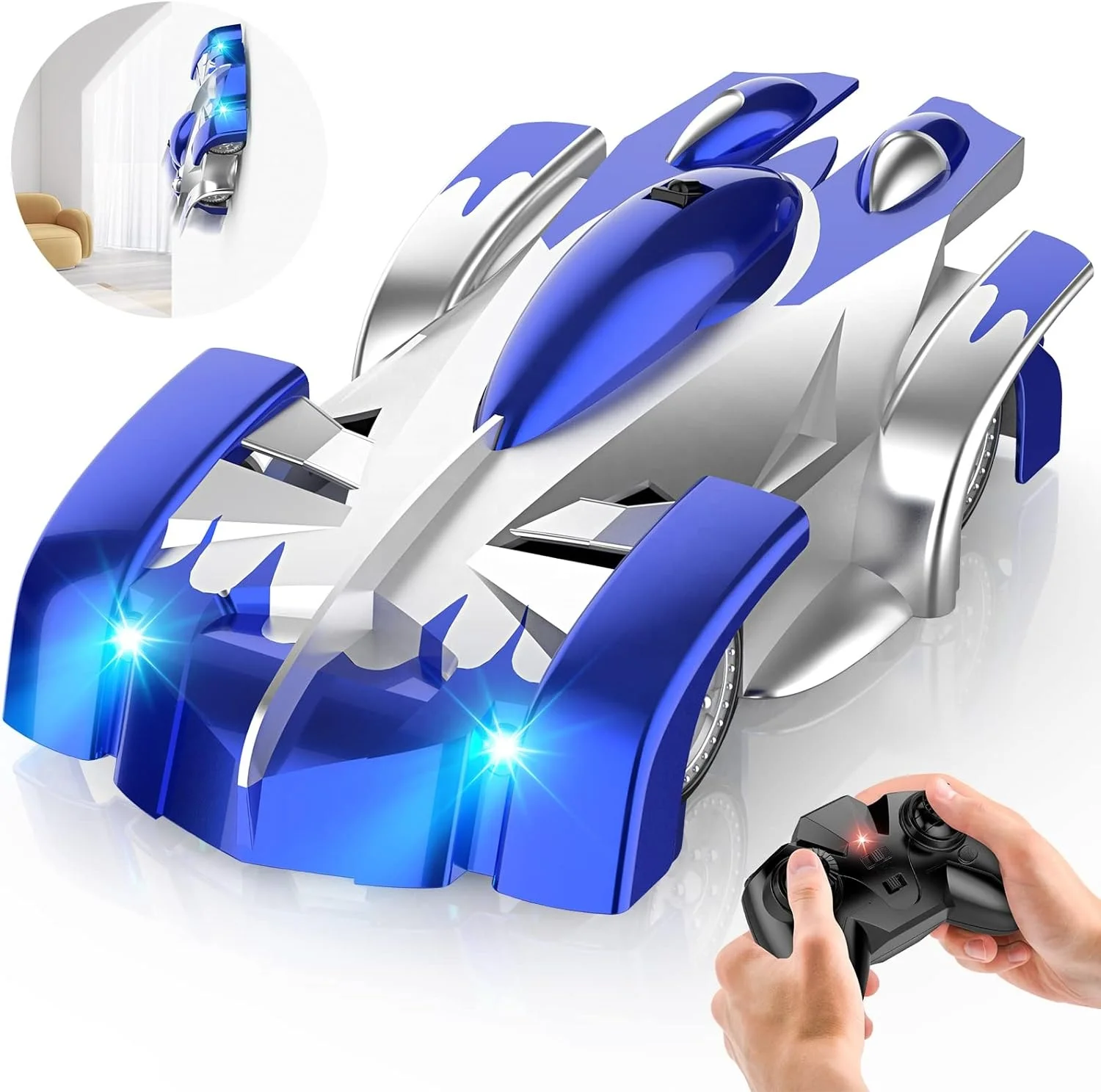 Rechargeable Wall Climbing Remote Control Car 360 Rotating Dual Mode RC Stunt Car with LED Car Light