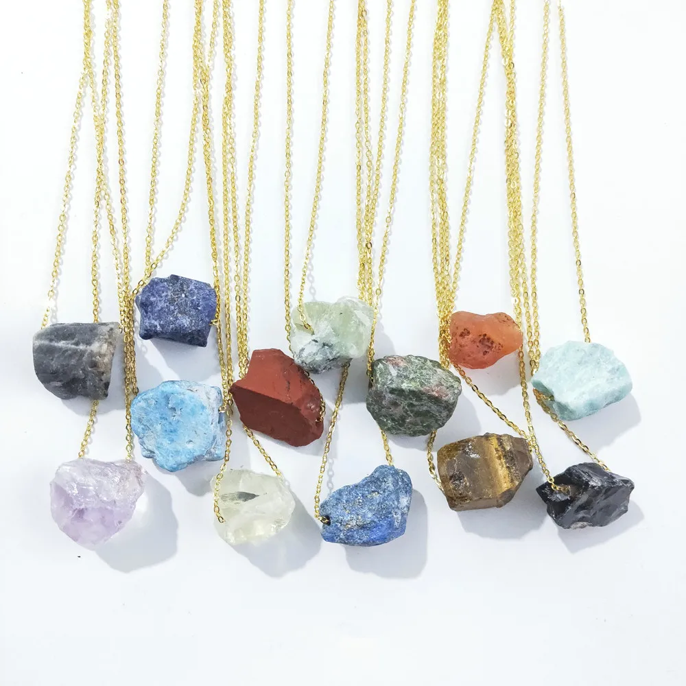Natural Raw Stone Necklaces Geometric Crystal Pendant Femme Gold Chain Necklaces Druzy Stone Crystal Jewelry