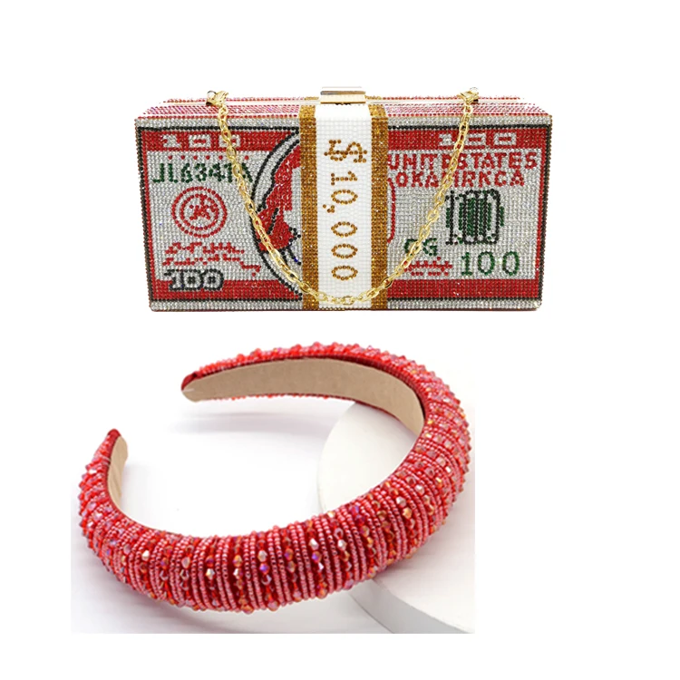 
rhinestone money bags with headband sets purse for women fashion design 2020 new bling money purse rhinestone headband 
