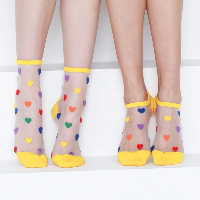 Hot sale sexy summer new polkadot lace transparent crystal woman sheer socks