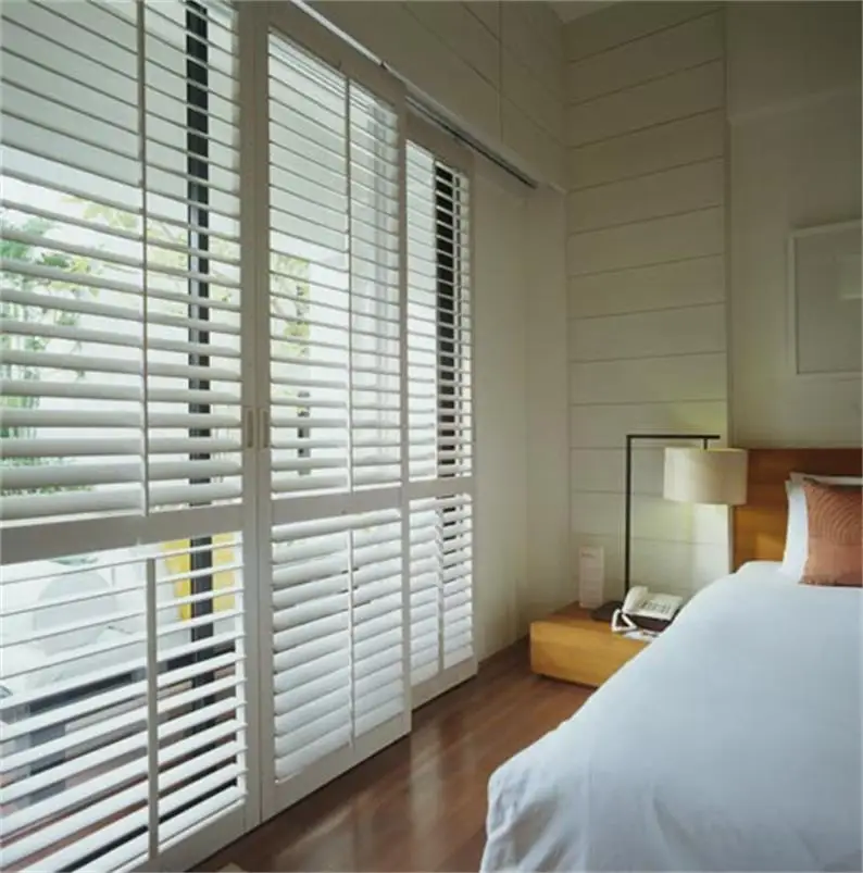 Modern Jalousie 50mm Slats PVC Faux Wood Window Venetian Blinds 240cm Wide