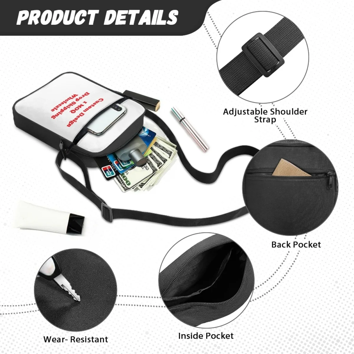 Custom High Quality Messenger Bag Crossbody Bags Print On Demand Fashion Simple Low Price Low Price Casual Crossbody Bag