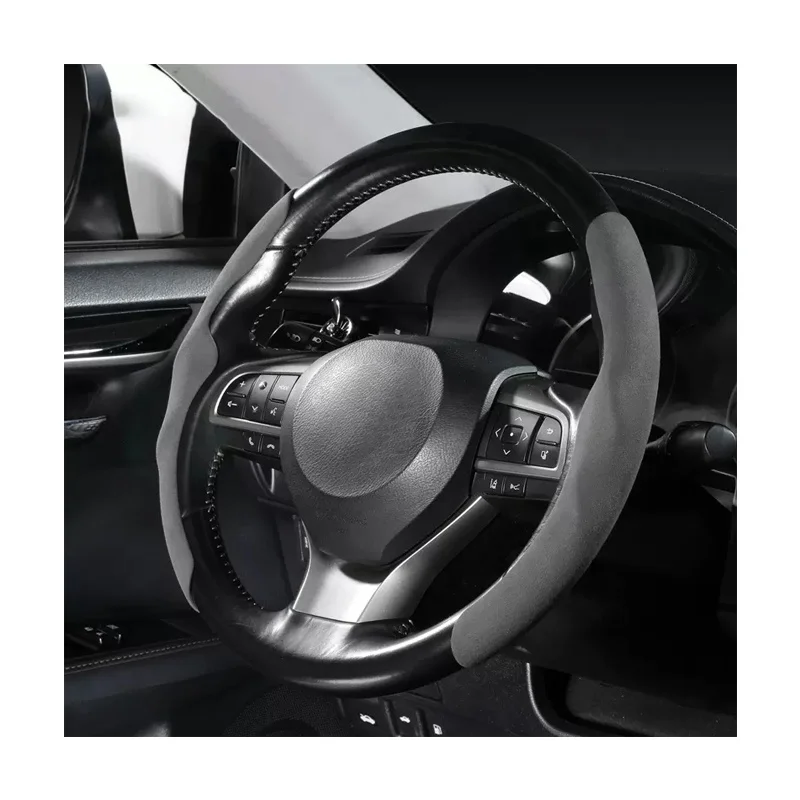 Fashion universal car steering wheel cover wholesale luxury designer custom carbon fiber suede leather plastic silicone fur new