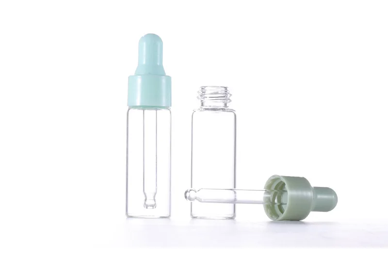 1ml 2ml 3ml 5ml clear glass dropper sample essential oil bottle with colors plastic cap for serum cosmetics