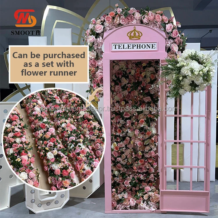 SMOOTH Wedding Backdrop Pink Phone Booth with Decoration Flower Runner Telephone Booth