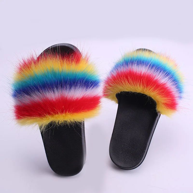 2020 New Arrivals fox fur can customized colors fluffy fur woman adult sandals / shoes / slippers
