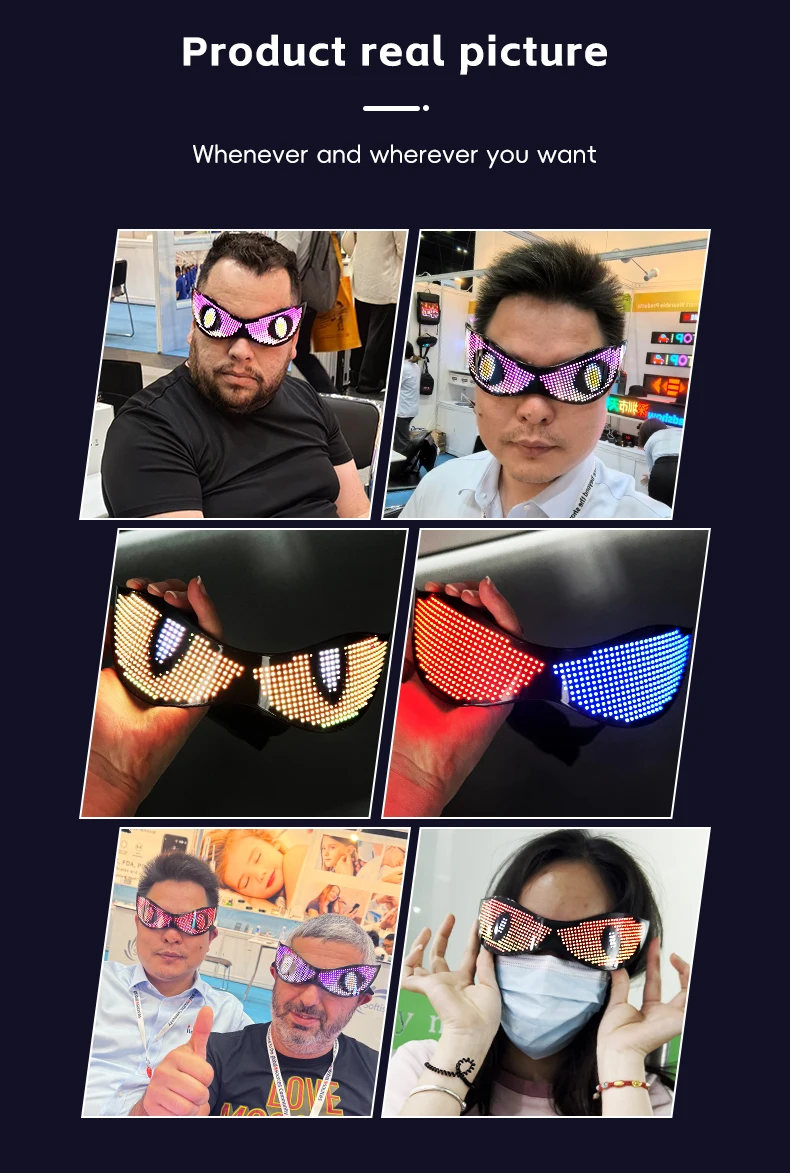 APP Programmable LED Luminous Glasses USB Rechargeable DIY shining Glasses for party Nightclub Festivals Christmas Birthday