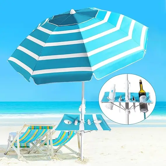Custom Beach Umbrella Parasols with sand anchor , UV 50+ Protection Outdoor Sunshade Umbrella with Carry Bag for Patio Garden