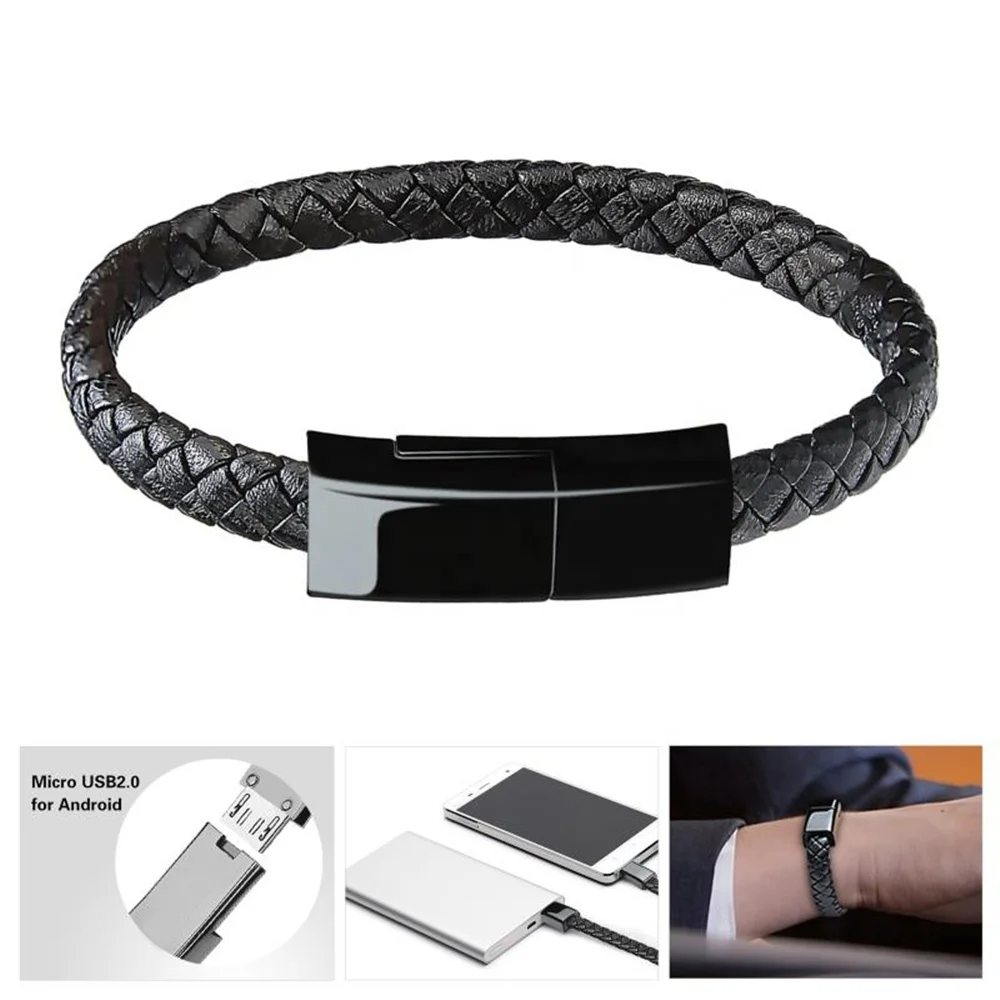Кожаный Мини Micro Usb браслет зарядное устройство кабель для зарядки и