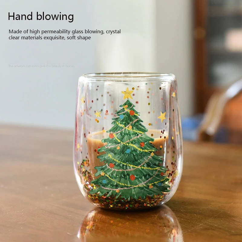 Новая чашка для рождественской елки термостойкая и не Горячая двухслойная с плавными блестками мультяшная Рождественская елка