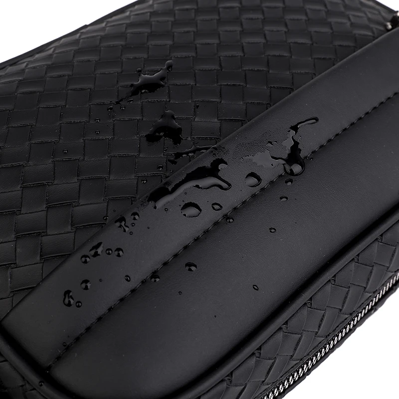 Custom Logo Leisure Crossbody Shoulder Bag Small Pu Leather Braid Message Bag with Zipper Lock for Man