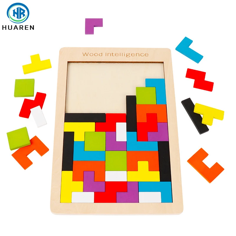 Preschool Puzzles intelligence IQ Russian 3D Wooden Puzzles Blocks Game Brain Teaser Toy