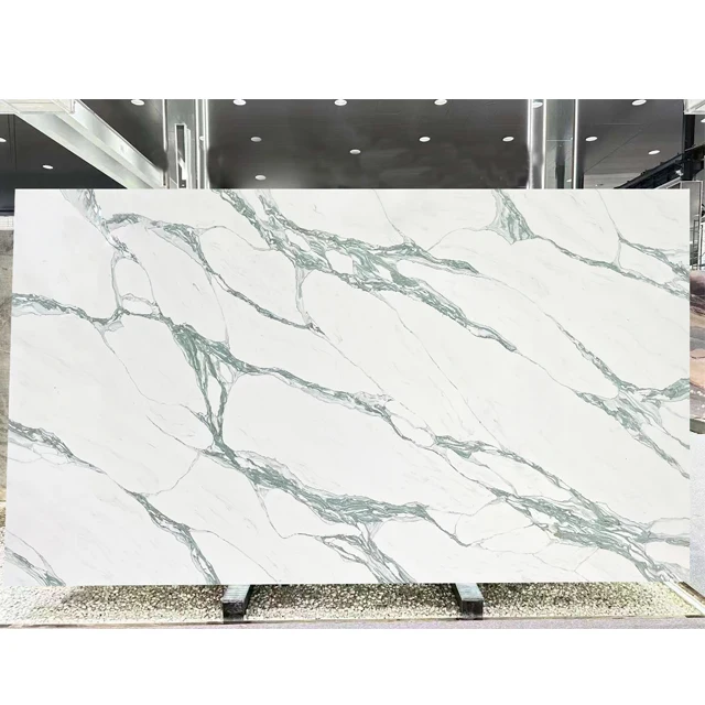 Hotselling Artificial Quartz Stone Slab Quartz Price Green Veins Design Faux Stone Sheet for House Applications