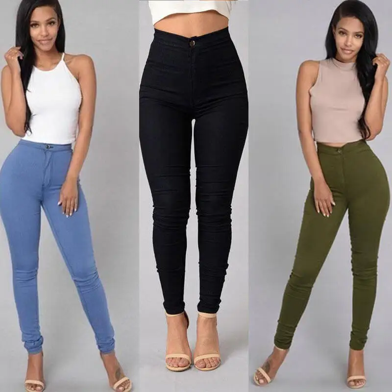 Amazon Hot Sales Wholesale Custom Women Stretch High Waist Candy Color Skinny Denim Trousers Women Pencil Jeans