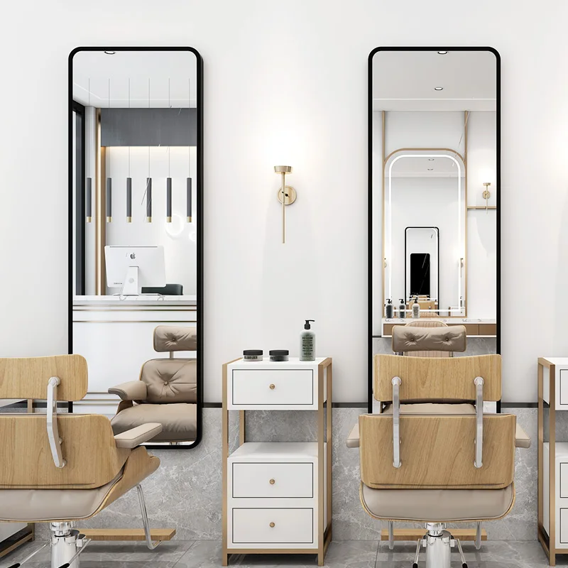 Full Length adjustable long arch Salon Mirror Station Hair Salon Furniture Barber Station Styling Gold LED Mirror With Light