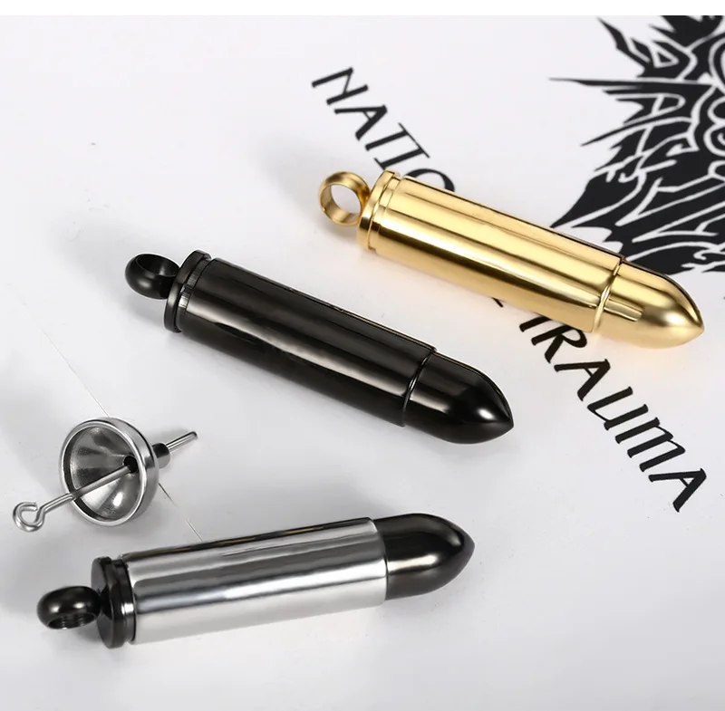 Cylindrical Bullet Shape Pendant Necklaces Lettering Stainless Steel Long Strip Bullet Necklaces