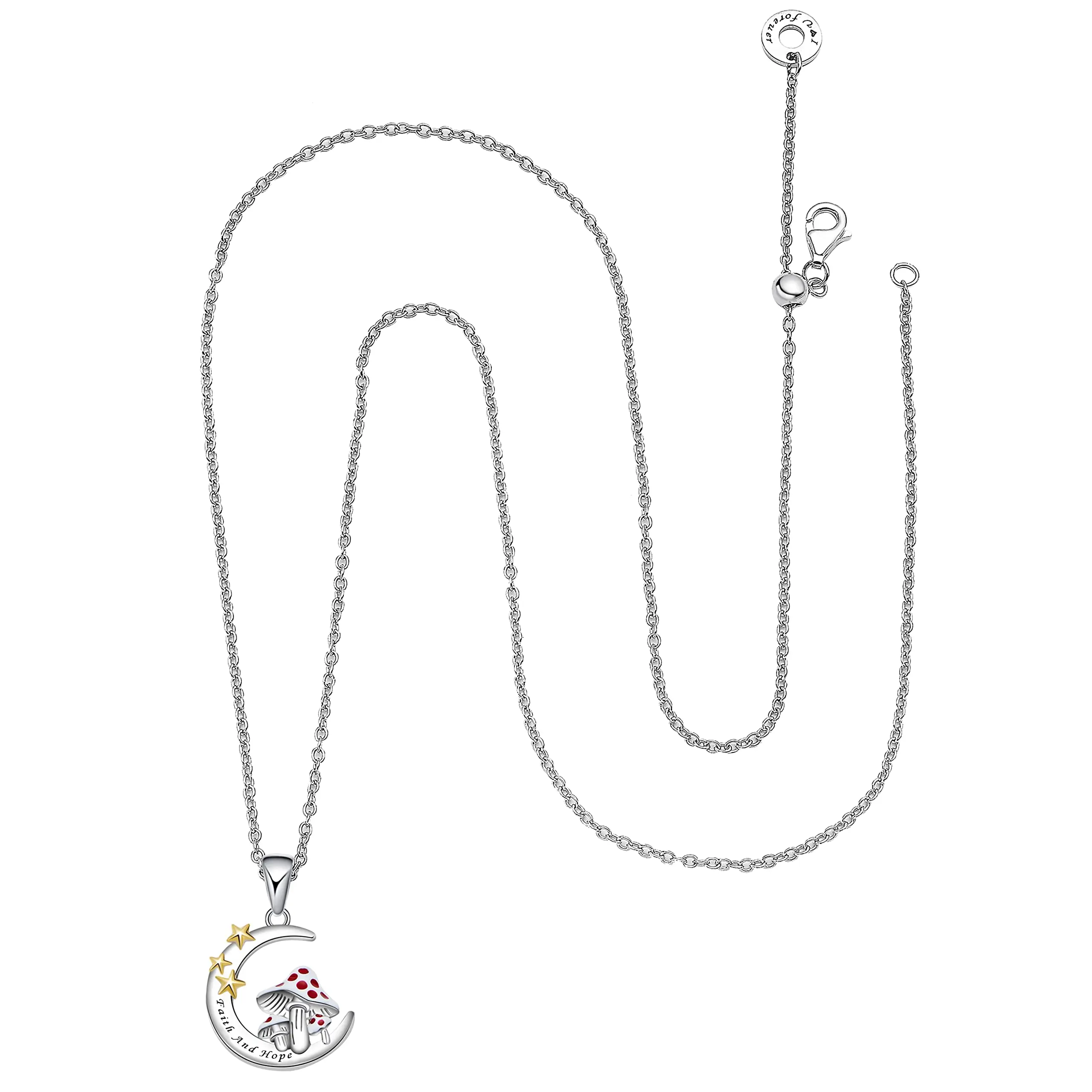 Slovehoony 925 Sterling Silver Crescent Moon Star Necklace Mushroom Locket Faith And Hope Necklace Jewellery
