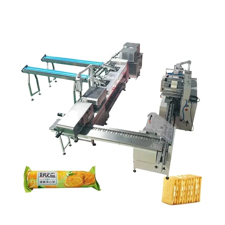 Skywin 3+2 sandwich biscuit making machine and 250bags/min flow packaging machine