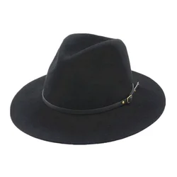 Unisex Black Wool Felt Panama Fedora Hat