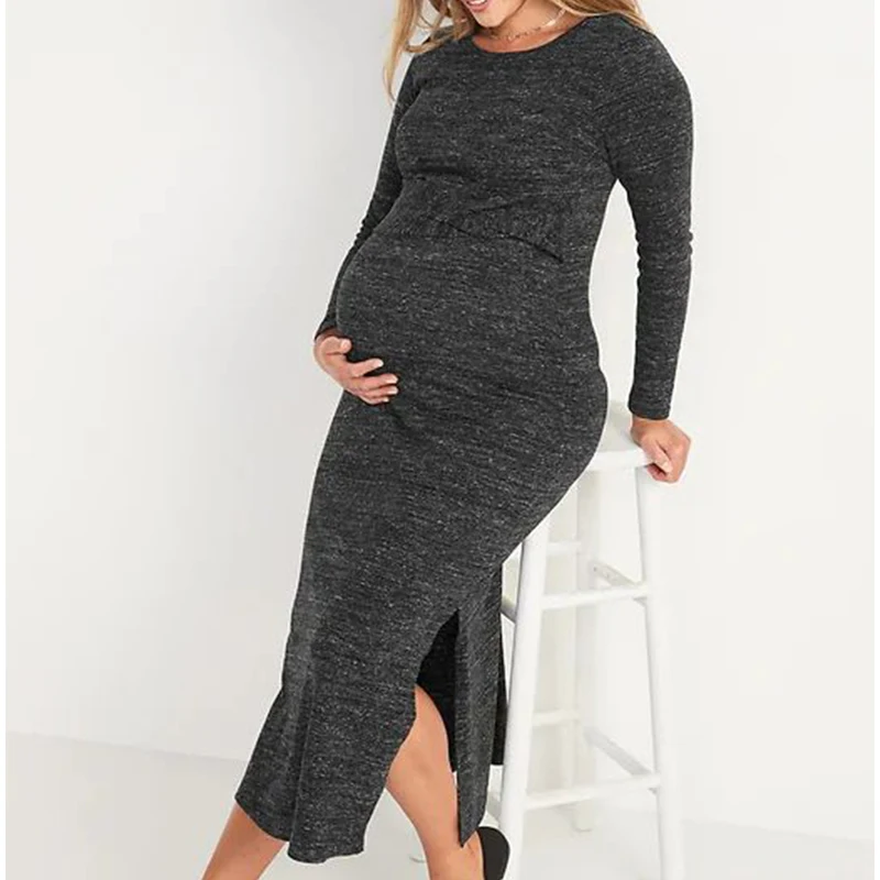 Maternity Outfits Long Sleeves Nursing Maternity Breastfeeding Solid Skirt Pregnancy Dresses Maternity Outfits