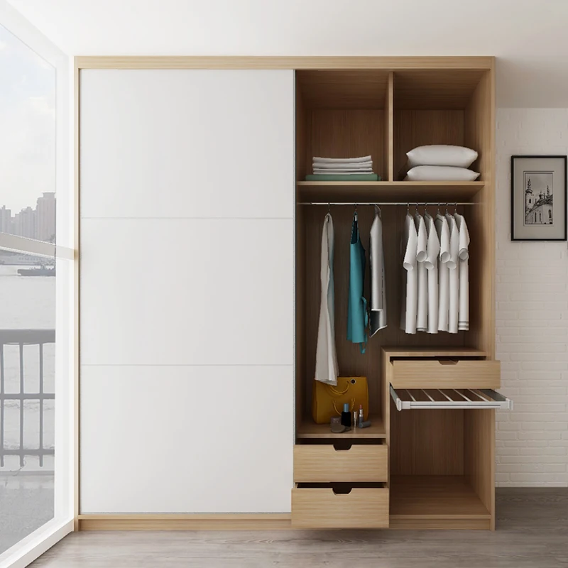 2 Doors wooden sliding door wardrobe pvc bedroom wardrobe clothes organizer large storage almirah wardrobe