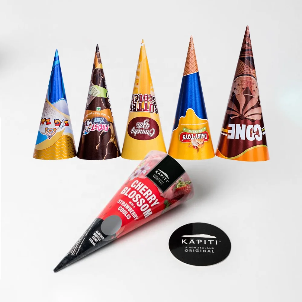 customize Ice cream Paper Cup sleeve colourful packaging aluminized paper ice cream cone paper