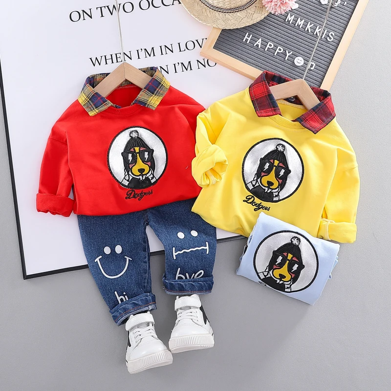 
100% Cotton spring puppy solid color long sleeve shirt baby suit 