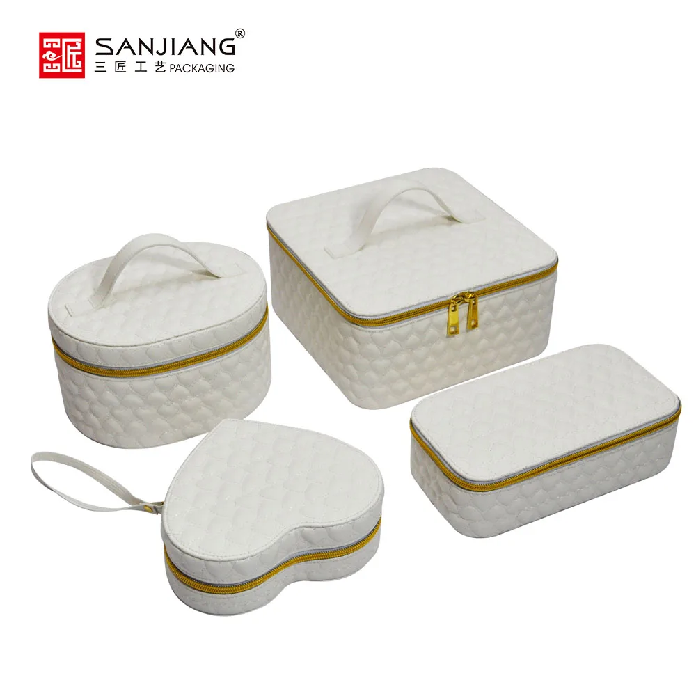 Customize ladies makeup pure white leather cosmetic case vintage portable cosmetic makeup bag