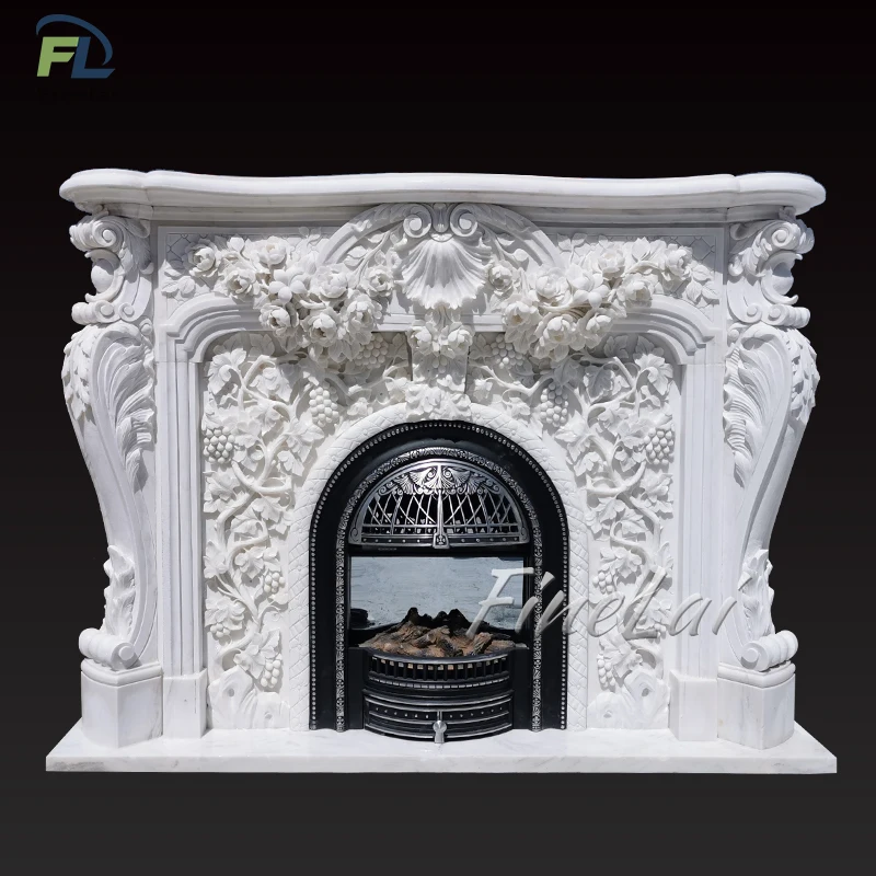 Finelai good quality contemporary arch built-in carved marble fireplace