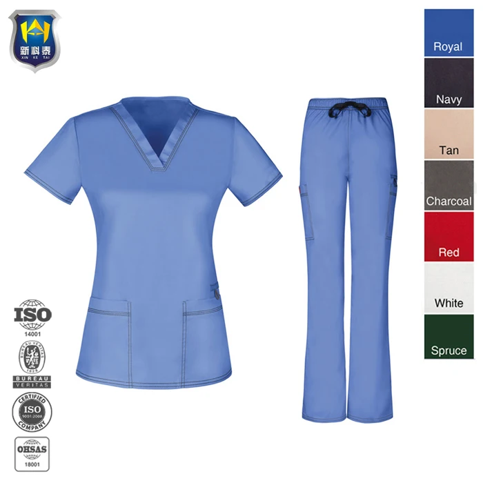 OEM Custom Embroidery Logo Burgundy 2 Pieces Nursing Hospital Uniforms Short Sleeve Nurse Medical Scrubs Uniforms Sets for Women