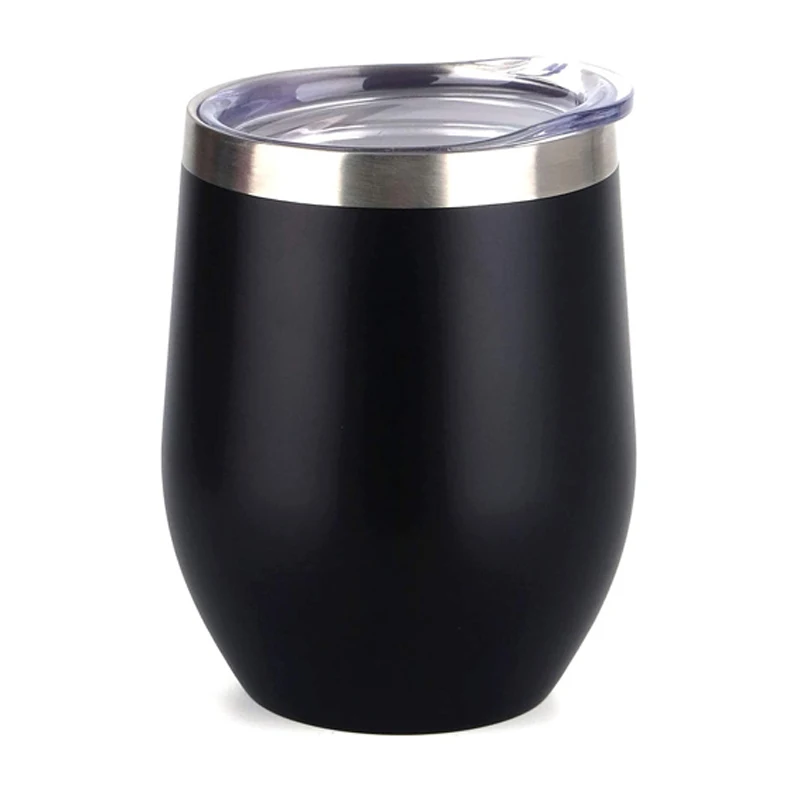 12oz Double Wall Wine Cups Drinking Stemless Stainless Steel Egg Wine Glass Tumbler With Lid