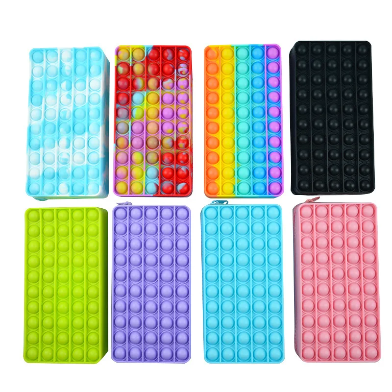 Push Bubble Pencil Bag School Kids Rainbow Silicone Tote Fidget Pencil Case Storage Bag