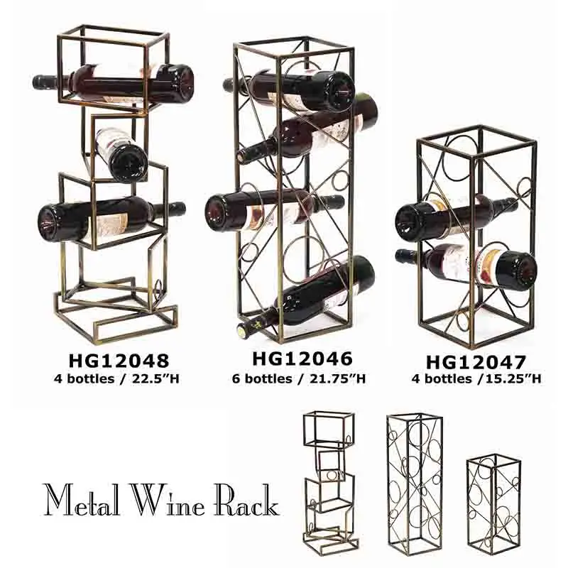 2022 Popular Hot Selling Vintage Decorative Square Shape Metal Decoration Wine Bottle Holder Geometric Wine Rack