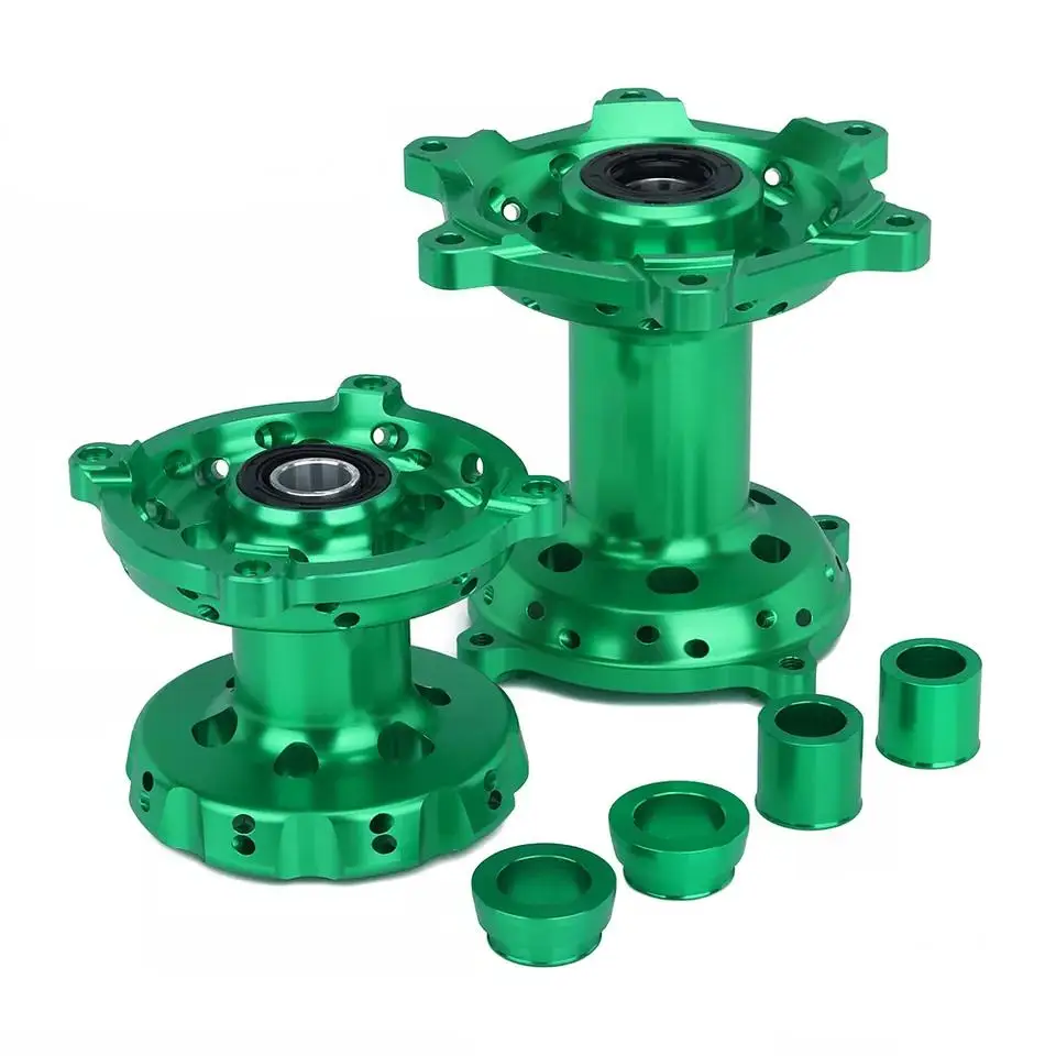 Motorcycle CNC Green Front Rear Wheel Hubs Set For KX250 06-08 19-20 KX250F KX450F 06-18