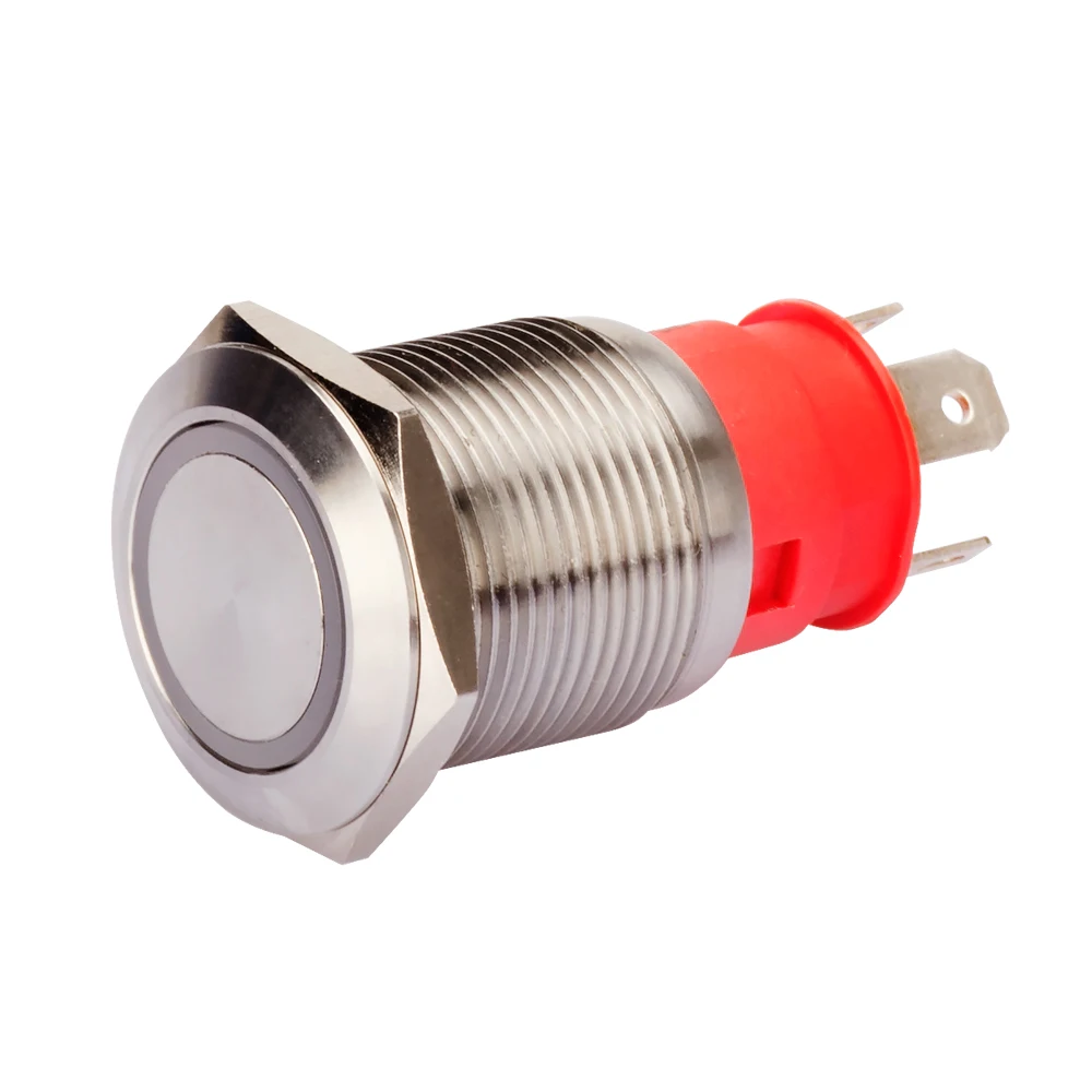 Metal Momentary 4PIN  12V Blue Ring Light Switch 19mm 10a push button switches big current