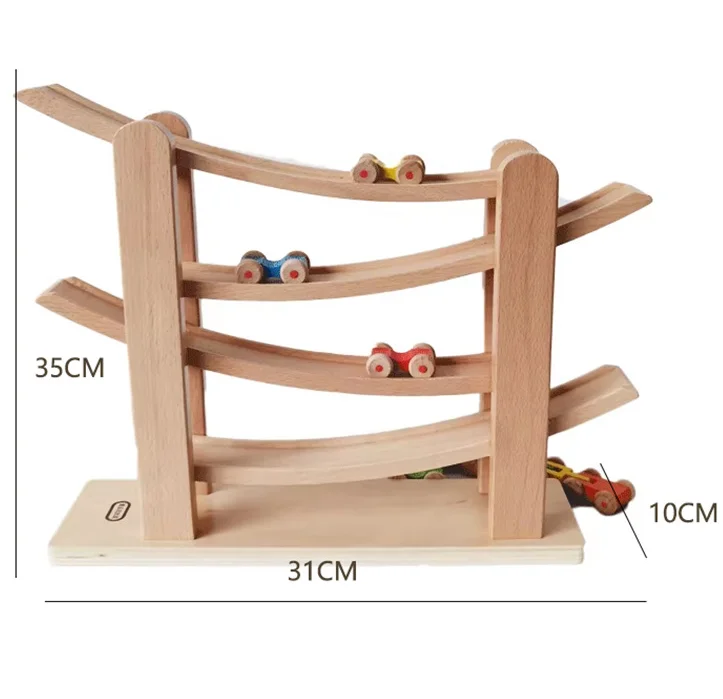 Educational mini montessori toy wooden car tracks race and ramps racing track wooden toy for kids