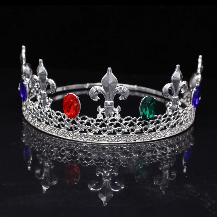 Retro baroque  gold crown large full round diamond prince king men crown for Wedding Cosplay Prom Party