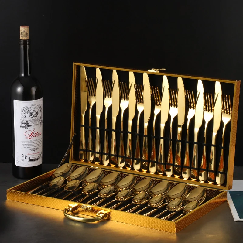Luxury Hotel 36/48Pcs Vietnam Stainless Steel Flatware Sets Gold Cutlery Set for Wedding Knife Fork and Spoon Set for Restaurant