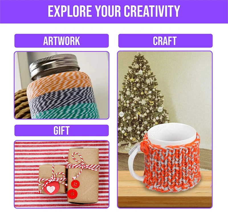 Colourful Multi Purpose Cotton Bakers Twine Cords for DIY Crafts Gift Wrapping Christmas