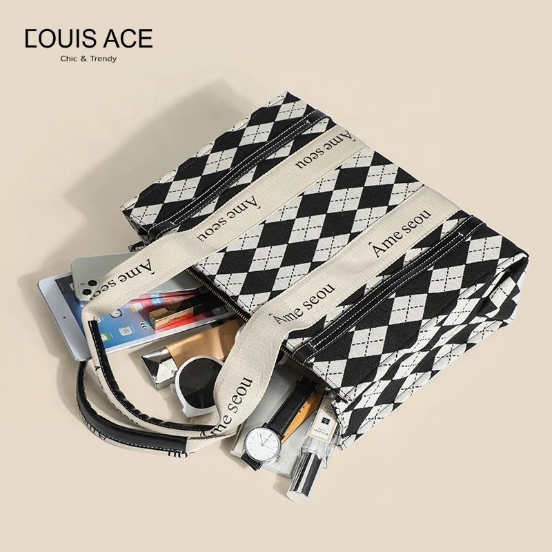 Wholesale 2022 Best Selling Ladies Bags Luxury Fashion Diamond Plaid Jacquard Design Canvas Ladies Handbags