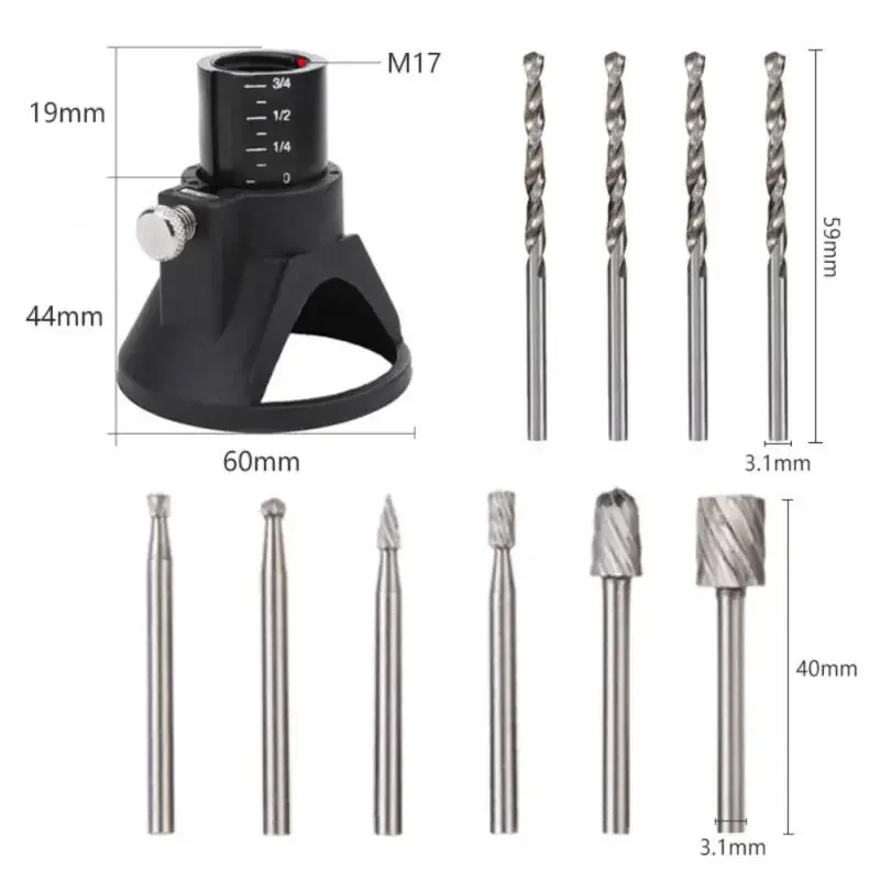 11Pcs Locator Horn Fixed Base Wood Milling Cutter Set Drill Bits Dremel Rotary Tools Accessories