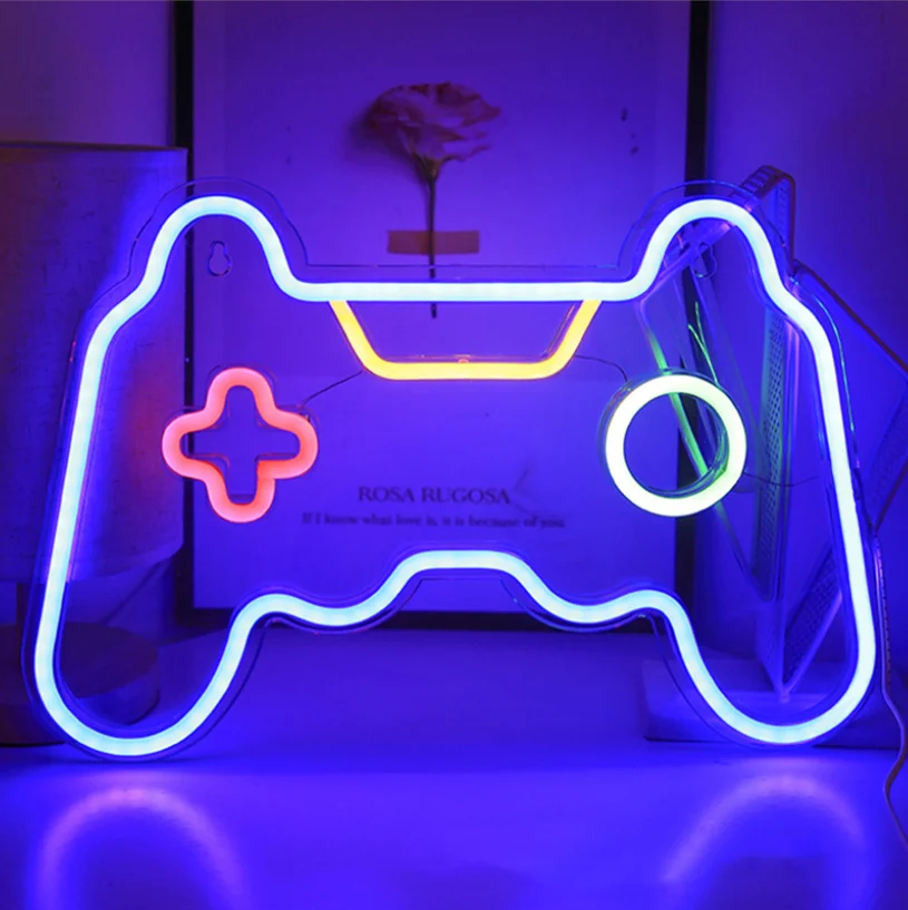 Game Controller Shape Acrylic Neon Light Usb Powered Led Gamepad Neon Sign For Wall Gaming Room Party Gamer Accessories Decor