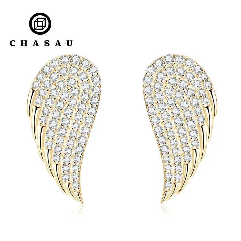 Wedding Jewelry Sparkling 0.40ctt Full Moissanite Stud Earring Exquisite Angel Wings Earrings For Girls Friend women
