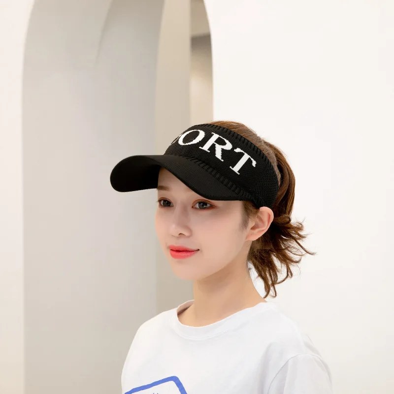 New design lady  knitted visor breathable hat with letter embroidered