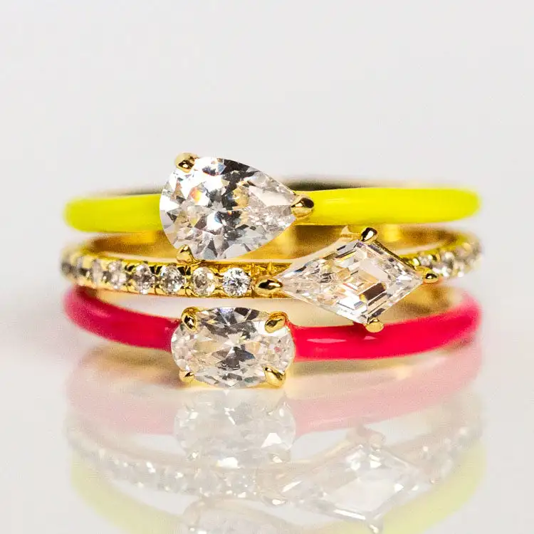 Stackable Rings Jewelry Women Neon Zircon Gem Enamel Stackable Rings Sterling Silver