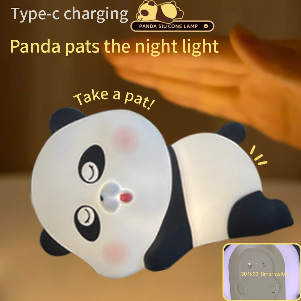 Cute Panda Silicone Night Light RGB LED Color Changeable Sensitive Tap Control Silicone LED Lamp for Baby Kids Adult Bedroom