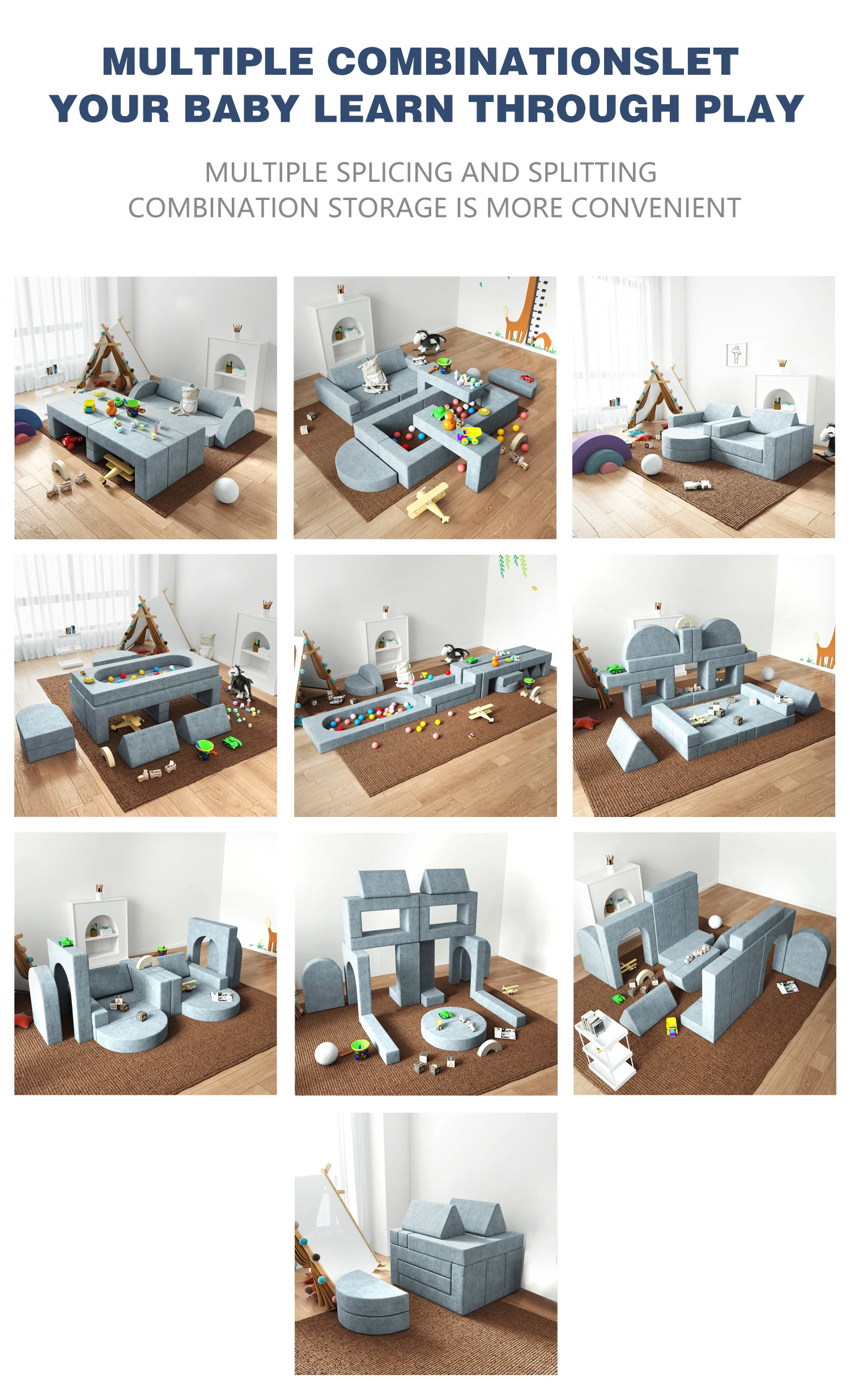 Saien Furniture Educational Toddler kids sofas sectional couch Children play toy 16 modular foam sofa for kids